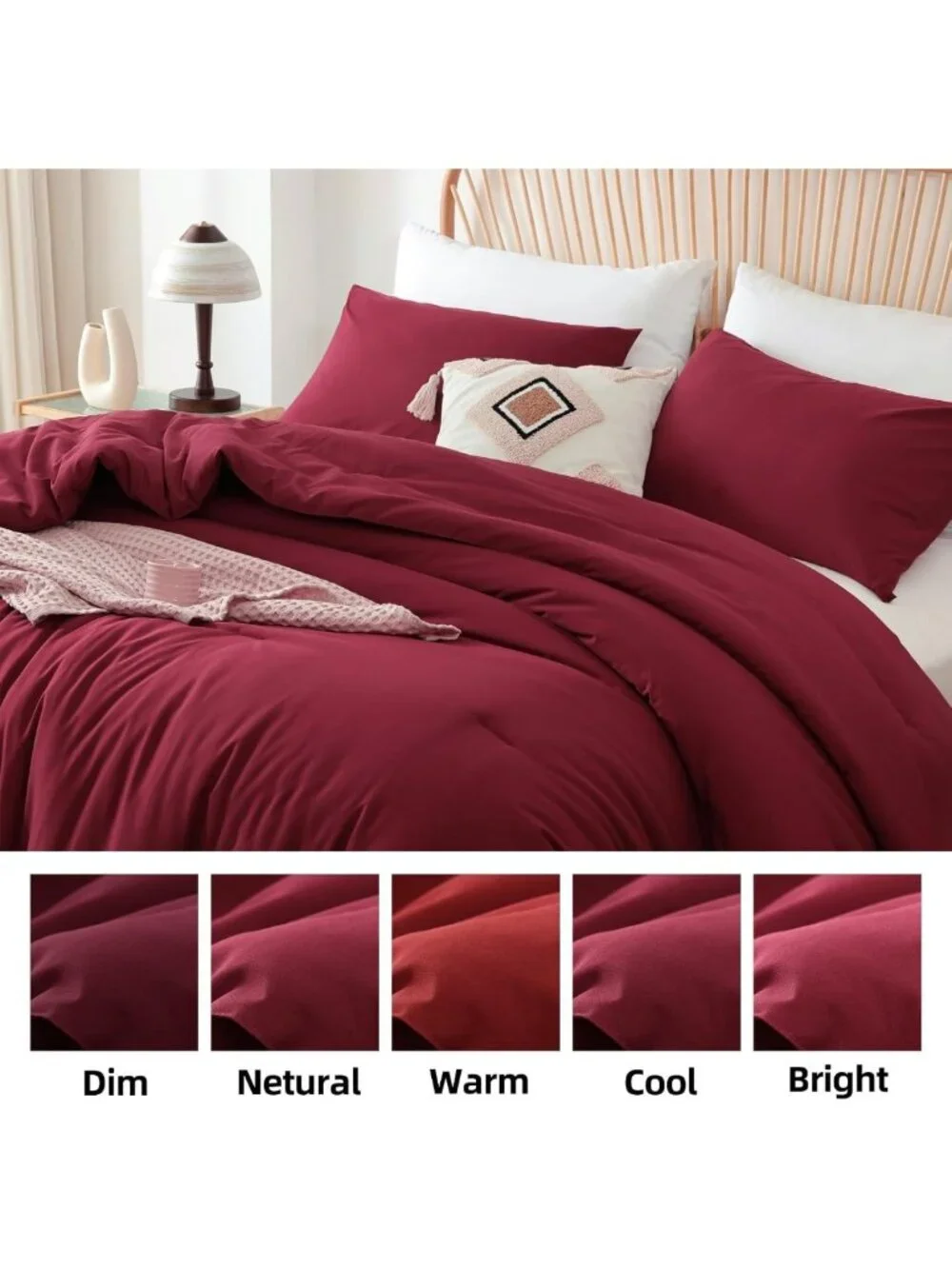 Luxurious Dark Red Alaskan King Comforter Set, Soft Bedding Quilt 136x120